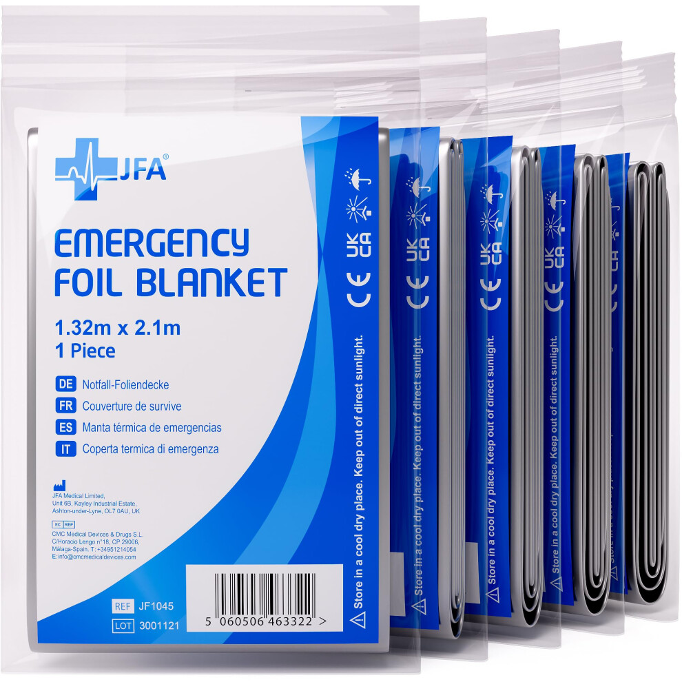 Jfa Medical 5 X Individually Packaged Medical First Aid Foil Survival Blankets F