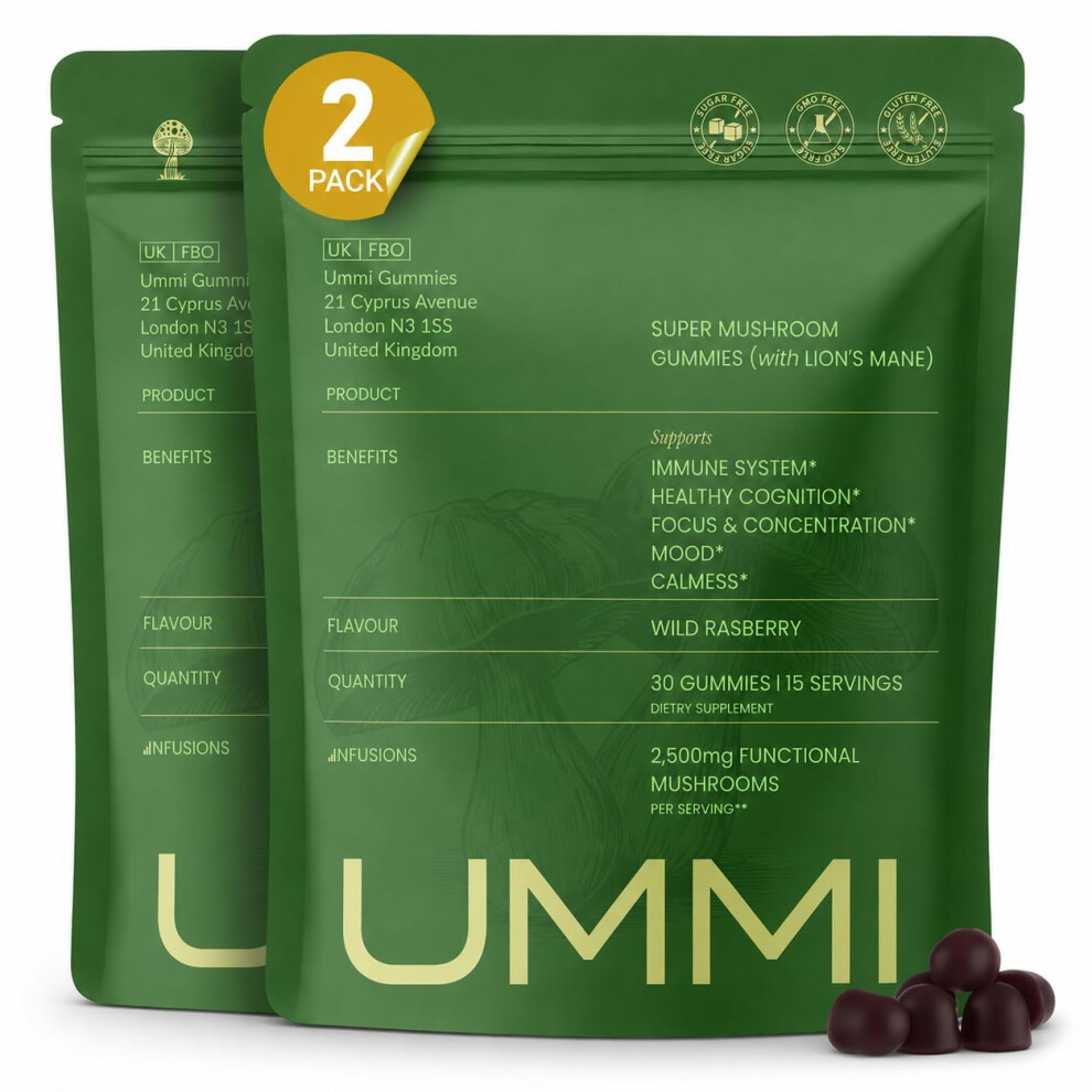 Ummi 12-In-1 Super Mushroom Gummies With LionâS Mane, Reishi, Cordyceps Â 2500Mg
