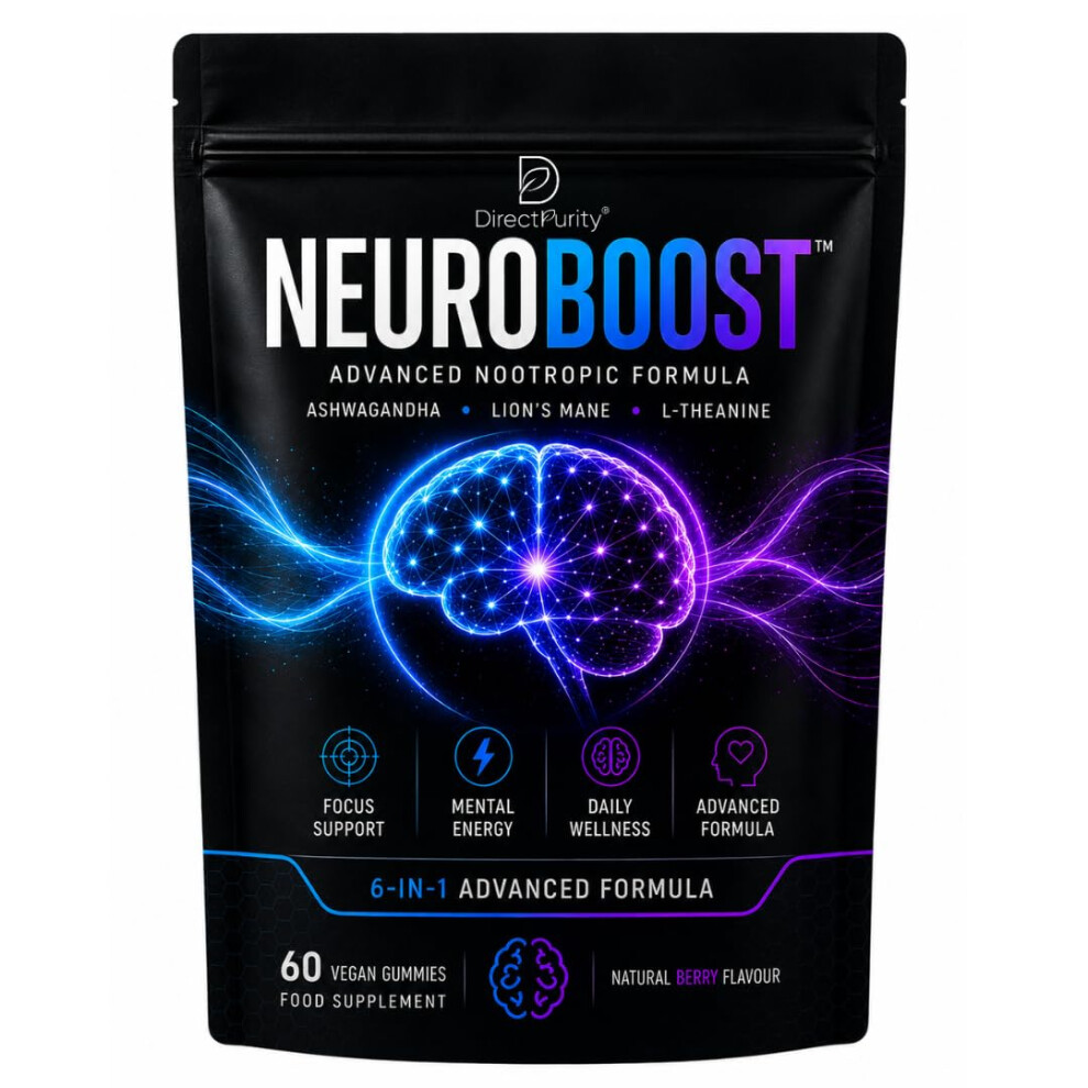 Directpurity Neuroboost 6-In-1 Wellness Gummies - Ashwagandha, Shilajit, Lion's Mane, Maca, L