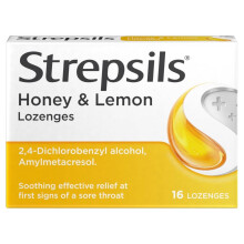 Strepsils Honey and Lemon Lozenges , 16 Total, Soothing Relief, Sore Throat Reli