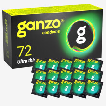 GANZO Ultra-Thin, 72 Lubricated Condoms for Men, Regular Fit, Natural Rubber Lat