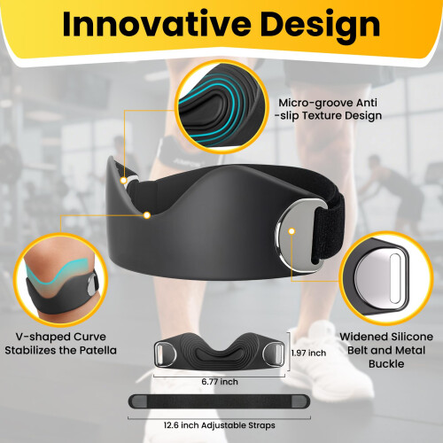 CEYOME Silicone Patella Tendon Knee Strap, 2 Pack Knee Support, Black 1