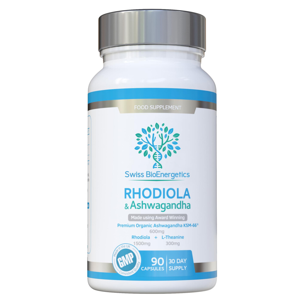 Swiss Bioenergetics Rhodiola & Ashwagandha With L-Theanine - Award Winning Ashwagandha Ksm-66 600Mg