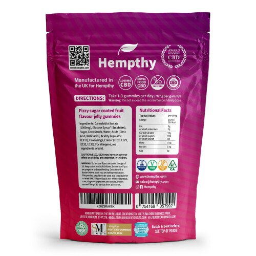 Hempthy High Strength CBD Gummies 1000mg, 20mg x 50 Gummies, HIGH Strength CBD G 1