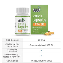 CBDfx 750mg CBD High Strength Broad Spectrum Soft Gel CBD Capsules, 25mg CBD per