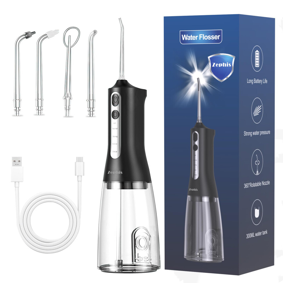 Zephis Water Flossers For Teeth Cordless, Dental Water Jet Flosser With 4 Modes & 4 Jet