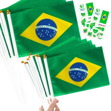10pcs Mini Brazil Flags on Sticks & 2pcs Tattoos, Small Brazilian Flag Brazil De