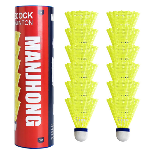 MANJHONG Badminton Nylon Shuttlecocks Cork Base, Great Durability & Stability Sh