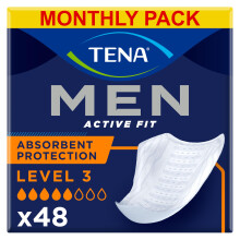 TENA Men Active Fit Absorbent Protector, Level 3, 6 Packs of 8 (48 Count)