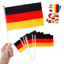 10pcs Small German Flags on Sticks & 2pcs Tattoos, Mini German Flag Hand Held Ge