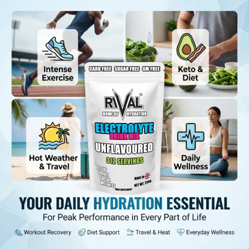 Electrolyte Powder Unflavoured – Zero Sugar Hydration Mix | 312 Servings | Keto, 1