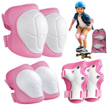 Lafefe 6PCS Pink Kids Protective Gear Set Knee Elbow Wrist Pads, Lightweight Bre