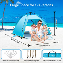 Cflity Pop Up Beach Tent, 1-3 Person Automatic Instant UV 50+ Extra Large Sun Sh