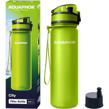 AQUAPHOR City Bottle 500ml Green | Travel Water Bottle with Activated Carbon Fil