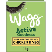 Wagg Active Goodness Complete Dry Adult Dog Food Chicken & Veg 1kg (Pack of 5) - For All Active Working Dog Breeds