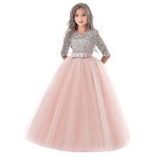 (130cm, Pink) Flower Girl Princess Dress for Party, Wedding, Bridesmaid Formal Gown for Kids