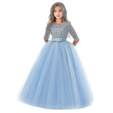 (150cm, Blue) Flower Girl Princess Dress for Party, Wedding, Bridesmaid Formal Gown for Kids