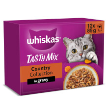 WHISKAS TASTY MIX Adult Wet Cat Food in Gravy 12x85g Country Collection (Pack of 4)