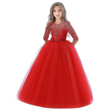(130cm, Red) Flower Girl Princess Dress for Party, Wedding, Bridesmaid Formal Gown for Kids