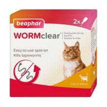 Beaphar - WORMclear Spot-On for Cats – 2 Pipettes - Kills Tapeworms - Vet Strength Medicinal Worming Treatment - Easy-To-Use Spot-On Wormer - Suit