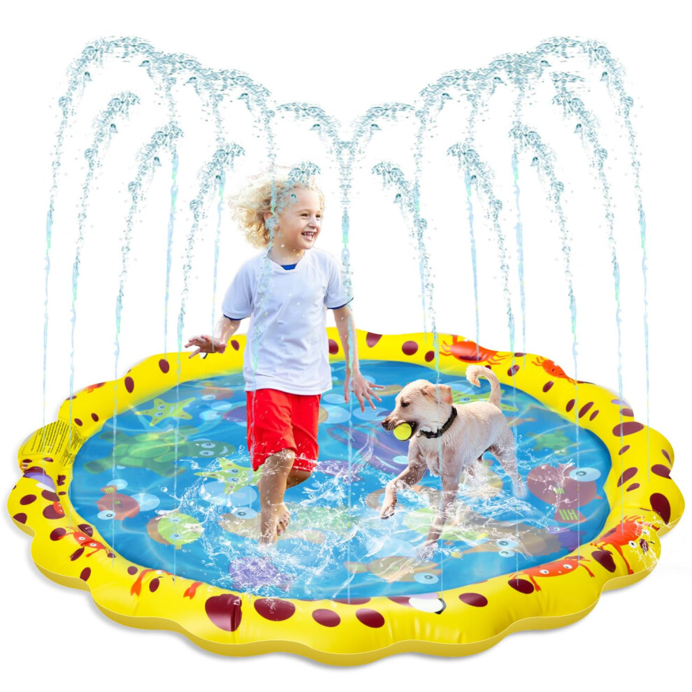 Vreder Dog Pool, Small Paddling Pool For Kids, Summer Garden Beach Foldable Outdoor Sprinkler Play Mat For Boy Girls Children Dog Splash Pool Water