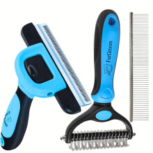 Undercoat Rake Dog Cat - Reduce Shedding by 95% - Double Sided Grooming and Deshedding Tool Removes Knots and Tangled Hair, Grooming Brushes for Dogs