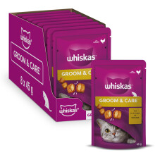 Whiskas Groom and Care - Cat Treats - Small Bite Size Snacks with Chicken Filling - 8 x 45 g