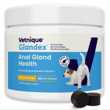 Glandex For Dogs UK - 60 Soft Chews - Vet-Formulated Anal Gland Support for Digestive Health - With Probiotics for Dogs, Omega-3s, Pumpkin & Fibre -