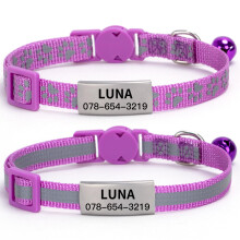 2-Pack Personalised Reflective Cat Collar with Name Tag,Quick Release Kitten Collars with Bell Safety Buckle, Adjustable Nylon Cat Collars for Cats K