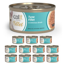 Catit Cuisine Fillet, Real Tuna Fillet in Broth, Grain Free Wet Cat Food for Adult Cats, High Meat Tinned Cat Food in Broth 12 pack