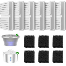 BalimoPet Animal Water Fountain Filters Replacement Kit, 6Pcs Activated Carbon and 6Pcs Foam Filter, Cat Fountain Filters Set for 2.2L/2.5L Pet Water