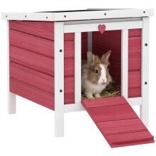 PawHut Rabbit Hutch, Bunny Cage Outdoor Wooden House w/Asphalt Roof, Red