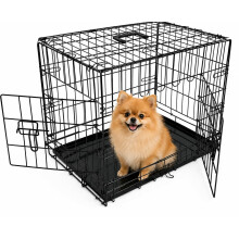 UNDERDOG Metal Dog Crate/Cage – Pet Black Metal Folding Cage with 2 Doors Sliding Chew Resistant Plastic Base Tray Heavy Duty Puppy Training Solutio