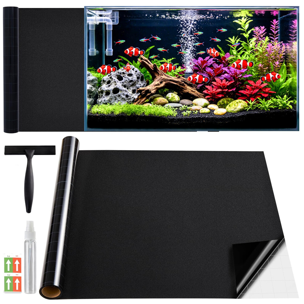 Lifetree Black Aquarium Background Static Cling - Fish Tank Backdrop With Complete Installation Kit, Backside Grid Lines For Easy Trim, No G