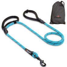 Sweetie Rope Dog Lead - Strong Leash with 2 Comfortable Padded Handles 5 FT for Medium & Large Size Pets - Reflective, Weather Resistant & O-Ring. Bl