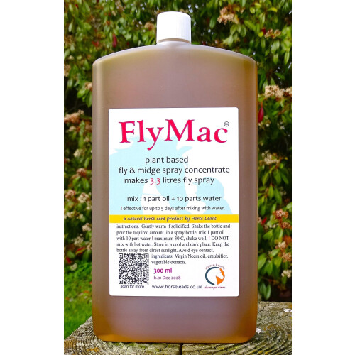 FlyMac, Plant Based Fly Spray Concentrate 300ml makes 3.3 ltrs Horse Fly Spray