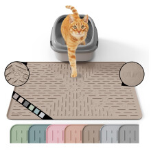 OHMO Cat Litter Mat for Litter Tray, Paw Pattern, 60x40cm, Beige | Granule-Trapping Texture, Premium Silicone, Waterproof Floor Guard
