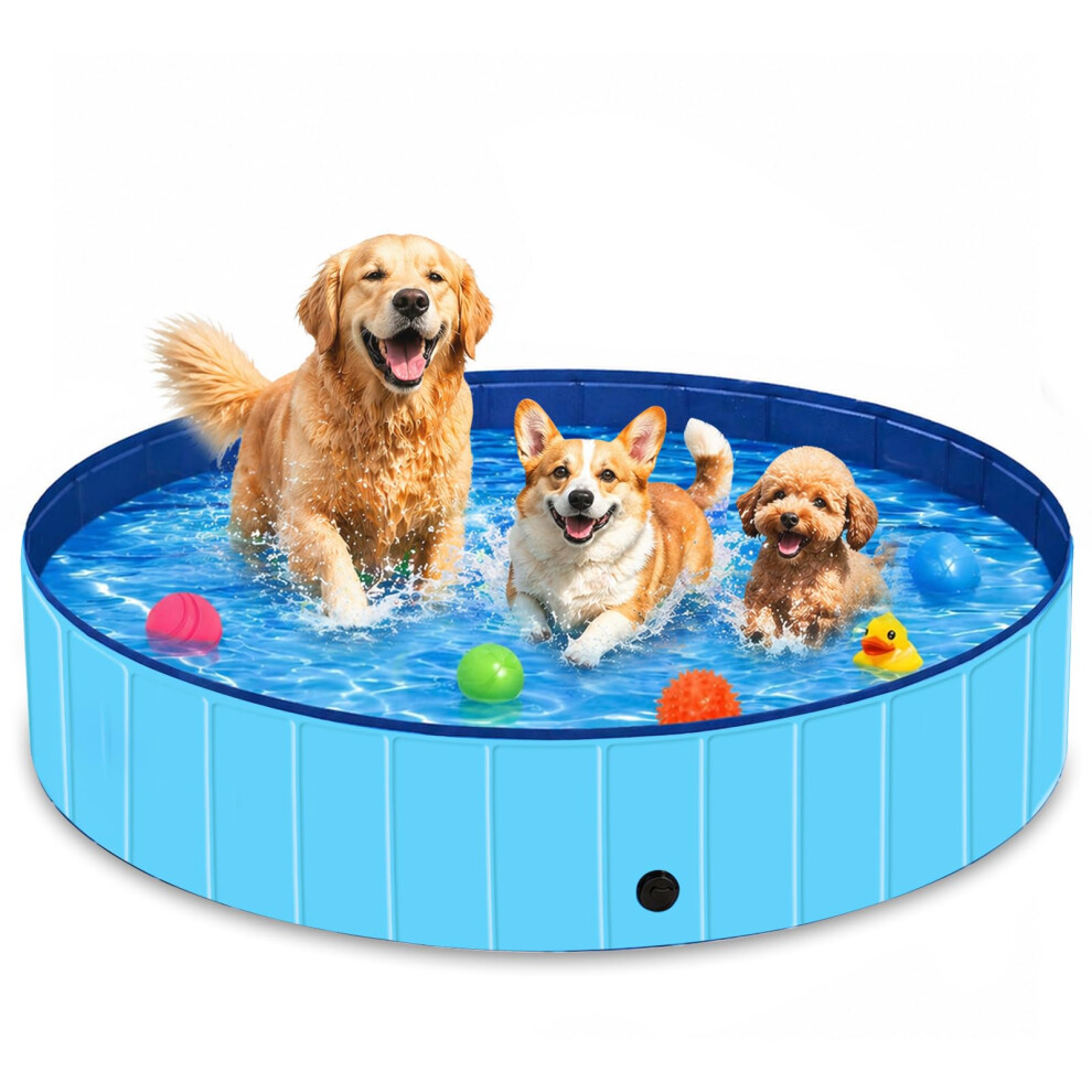 Celecool Xl Dog Paddling Pool 160X30cm, Foldable Dog Swimming Pool For Large Dogs, Scratch-Resistant Taffeta Dog Bath Tub, Non-Slip Collapsible Paddl