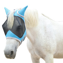 Gallopoff Horse Fly Mask with Ears, Breathable Fine Mesh Equine Mask - UV Protection & Adjustable Fit Lake Blue Pony