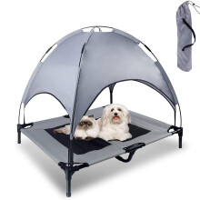 Posh Pooch Outdoor Dog Bed, Elevated Pet Cot with Removable Canopy Shade Tent, Portable, Durable Oxford Fabric, With Carry Bag - Grey (Canopy Dog Bed