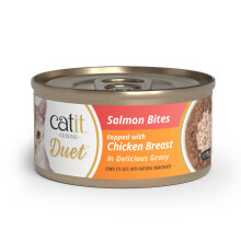 Catit Cuisine Duet, Salmon Bites topped with Chicken Breast in Delicious Gravy, Grain Free Wet Cat Food for Adult Cats, High Meat Tinned Cat