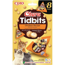 Churu Tidbits by INABA: Chicken Recipe (8 x 12g) / Soft & Chewy Churu Filled, Baked Cat Treats with Taurine & Green Tea Extract, Delicious &