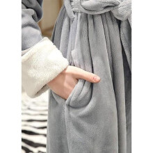 NETBOAT women's long warm flannel bathrobe — shawl collar, 2 large pockets, belt — M (128 cm) Grey