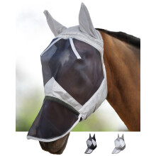 Harrison Howard CareMaster Horse Fly Mask Long Nose with Ears Full Face Silver/Black Retro XL Extra Full Size