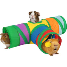 HYLYUN Guinea Pig Tunnels & Tubes Collapsible, 3 Way Tunnels Hides Toys, Portable Small Animal Hideout Hideaway Pet Toys Tunnel for Guinea P