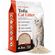 Fur & Bone Tofu Cat Litter 4.5kg/12.8L – Plant-Based Clumping Kitty Litter, Flushable Low Dust Pellets with Odour Control