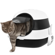 PawHut Foldable Cat Litter Tray Hooded Cat Litter Box w/High Side, Black