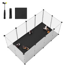 SONGMICS Pet Playpen with Floor, Removable Oxford Fabric Mat, Small Animal Enclosure, DIY Plastic Cage, Indoor Run for Hamsters, Rabbits, Hedgehogs,