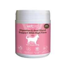 Vetpro Digestion & Anal Gland Support Supplement with High Fibre for Dogs | 400g Tub | Vet Approved | Fast Acting Formula | Encourages Norma