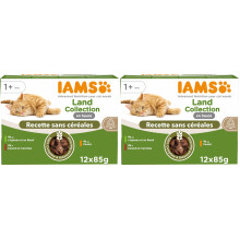 IAMS Grain Free Adult Wet Cat Food Meat Variety Mix in Gravy 12 x 85g - No Added Sugar (Pack of 2)